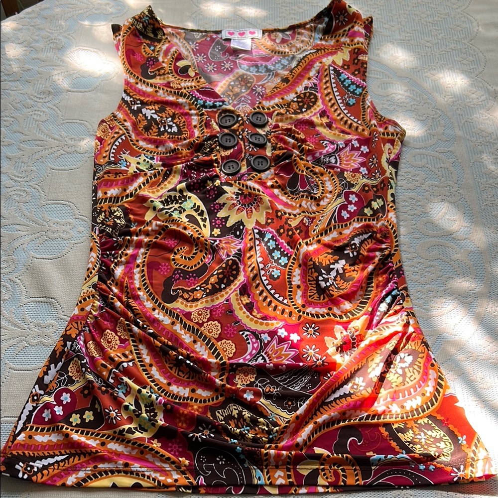 Three Pink Hearts 🩷 Trixxi Style Bohemian Paisley Style Women’s Tank Top Medium
